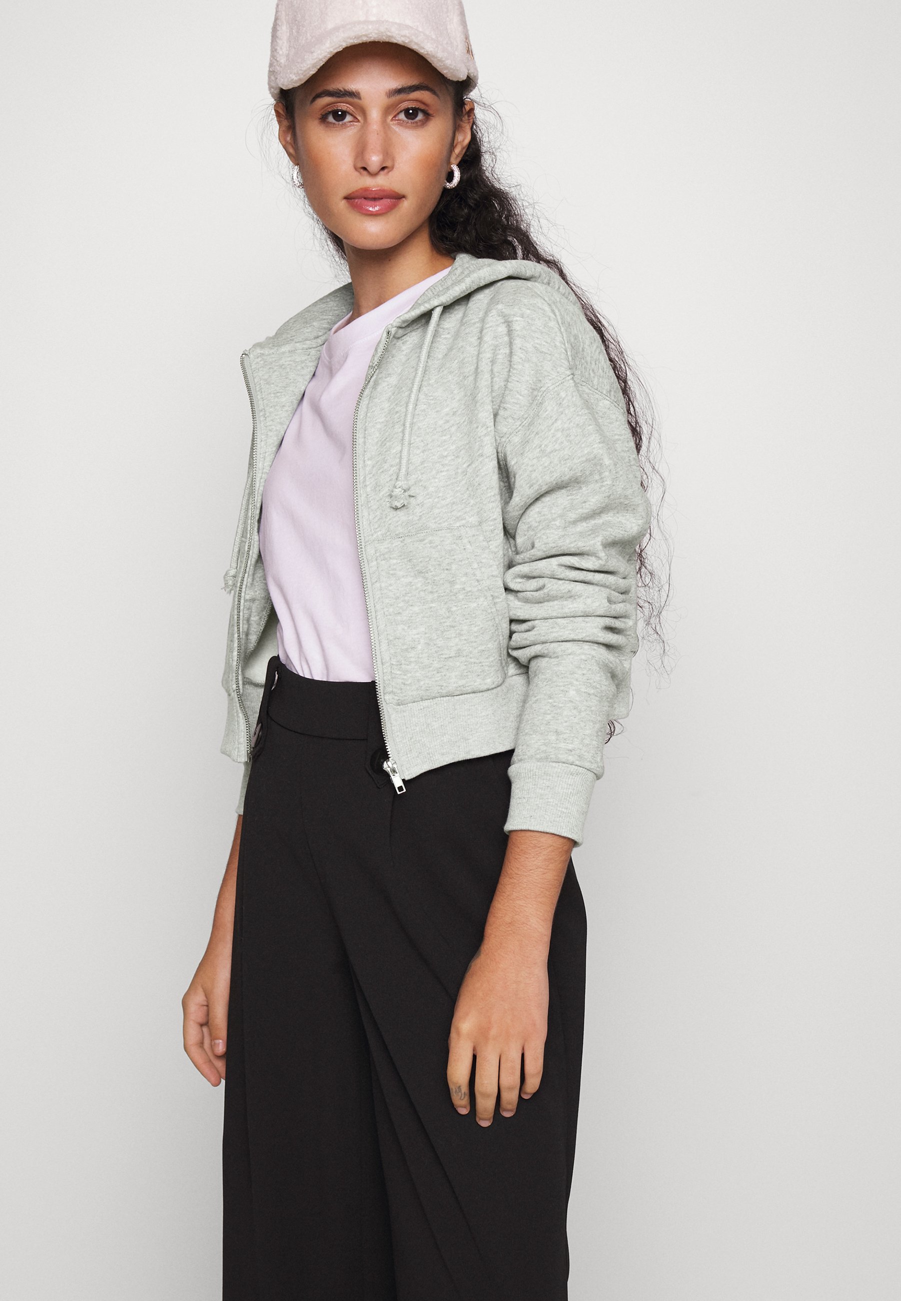 Cropped sweatjacke grau Clearance